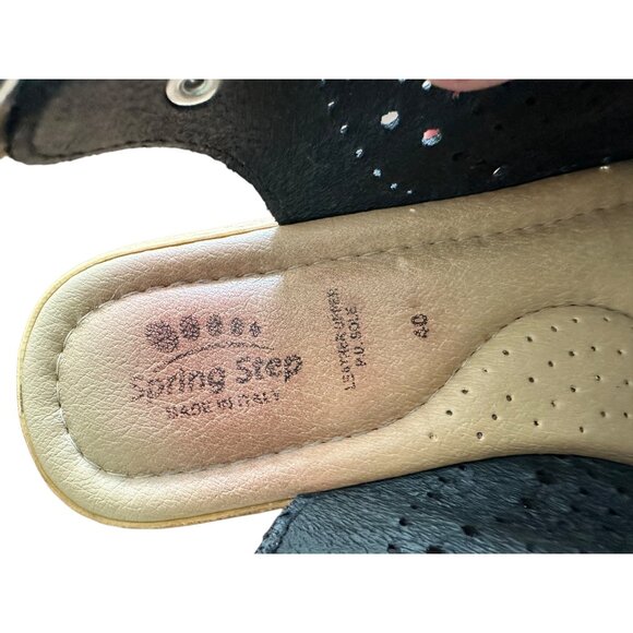 Spring Step Black Leather Wedge Sandals Size 40 Adjustable Strap Comfort Shoes - Picture 3 of 5